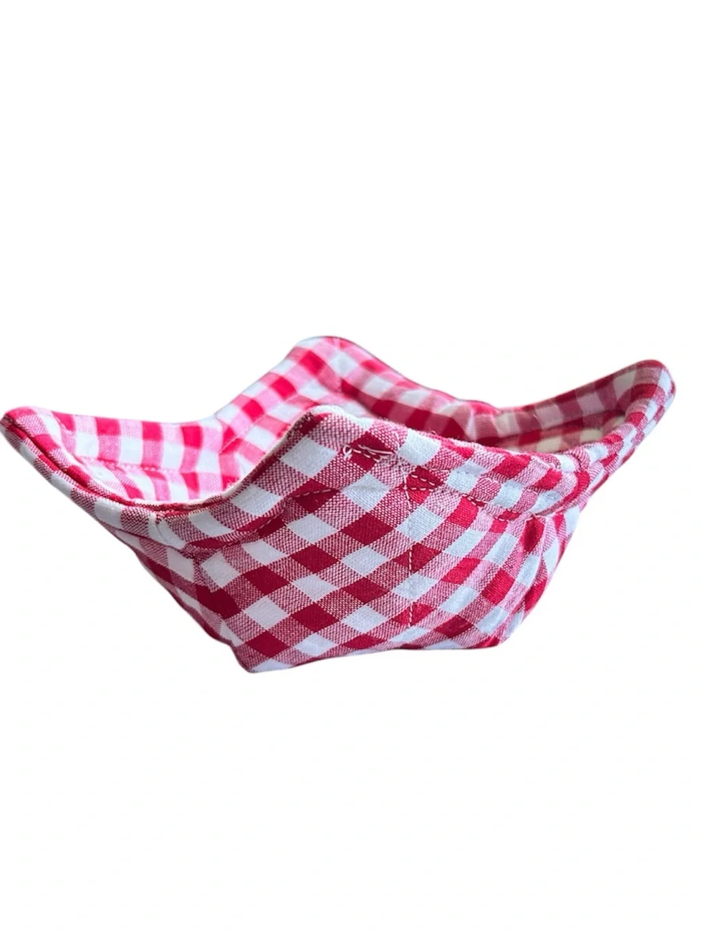 Hand Crafted Colorful Red Gingham Microwave Small Bowl or Mug Cozy Fabric Cotton
